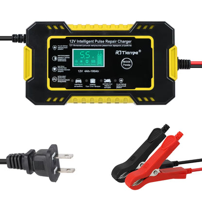 LCD Display 12V 6A Universal Car Battery Charger Quick Charge Power Pulse Repair for Auto Moto Wet Dry Lead Acid AGM Gel