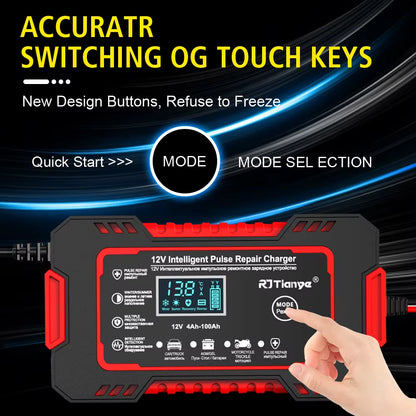 LCD Display 12V 6A Universal Car Battery Charger Quick Charge Power Pulse Repair for Auto Moto Wet Dry Lead Acid AGM Gel