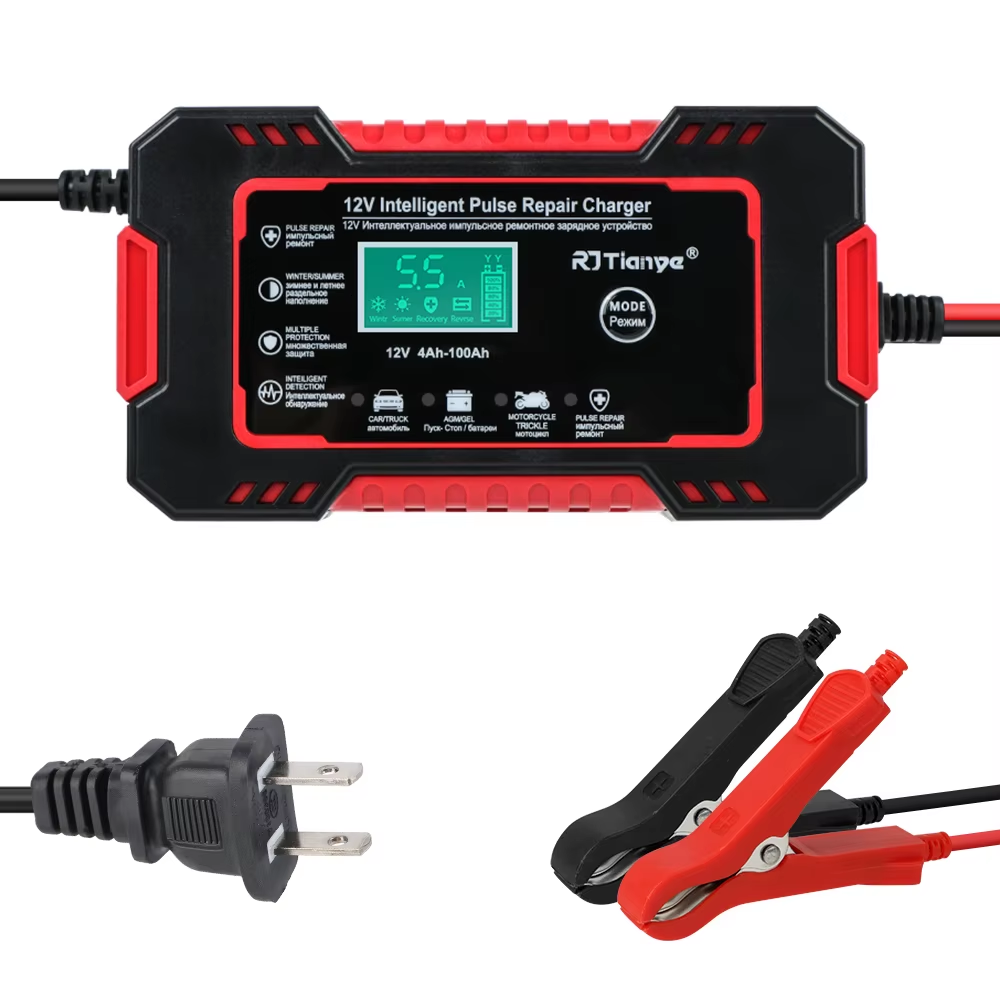 LCD Display 12V 6A Universal Car Battery Charger Quick Charge Power Pulse Repair for Auto Moto Wet Dry Lead Acid AGM Gel