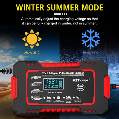 LCD Display 12V 6A Universal Car Battery Charger Quick Charge Power Pulse Repair for Auto Moto Wet Dry Lead Acid AGM Gel