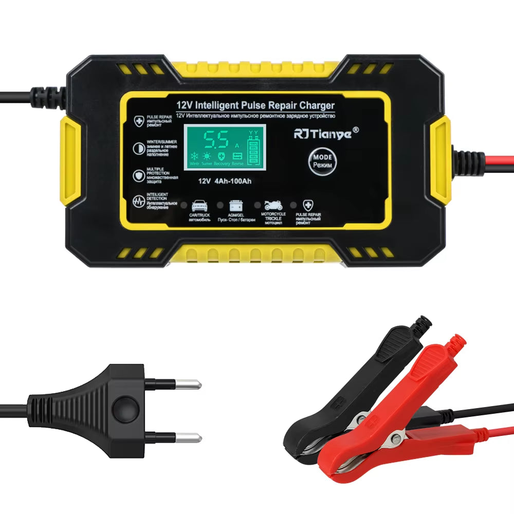 LCD Display 12V 6A Universal Car Battery Charger Quick Charge Power Pulse Repair for Auto Moto Wet Dry Lead Acid AGM Gel