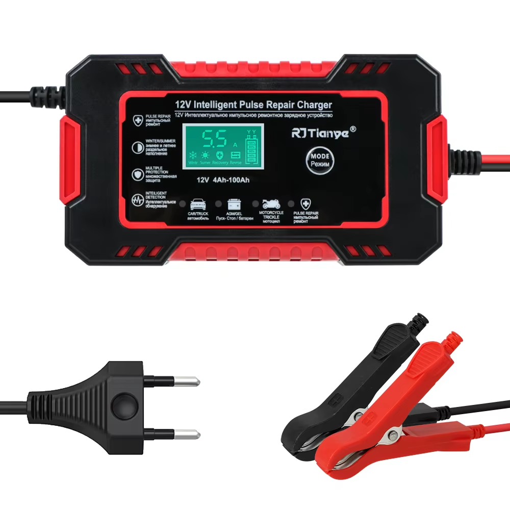LCD Display 12V 6A Universal Car Battery Charger Quick Charge Power Pulse Repair for Auto Moto Wet Dry Lead Acid AGM Gel